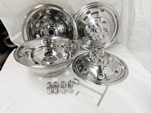 4 قطع 16 بوصة من الفولاذ المقاوم للصدأ المصقول ذو العجلات المزدوجة، مسمار جميل المظهر على غطاء العجلة، 8 أغطية عجلات تناسب Ford F350 1974-1998؛E350/E450 1992-2021؛Dodge Ram 3500 1974-1999 C16F80 in Kuwait