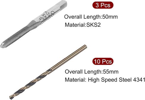 uxcell M3 x 0.5 Metric SKS2 Straight 3 Flutes Bottoming Taper Hand Set, Reduced Shank Twist Drill Bits 2.5mm HSS 4341 with 2.5mm Shank 13 Pcs in Saudi Arabia