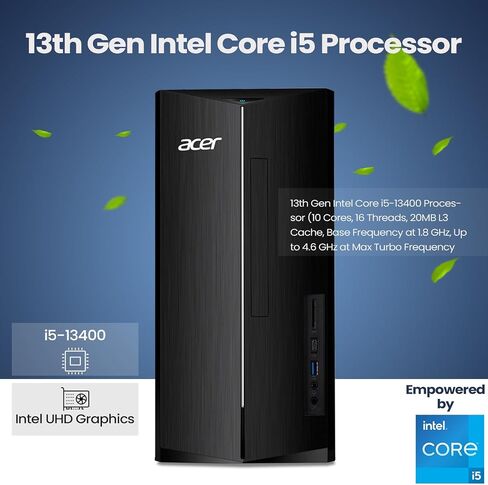 كمبيوتر مكتبي آيسر أسباير الجيل الثالث عشر إنتل كور i5-13400 برج الأعمال، ذاكرة وصول عشوائي 64 جيجابايت، 2 تيرابايت PCIe SSD، قارئ بطاقة SD، واي فاي 6، HDMI، RJ-45، لوحة مفاتيح وماوس سلكية، ويندوز 11 برو، أسود in Saudi Arabia