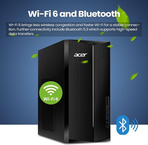 كمبيوتر مكتبي آيسر أسباير الجيل الثالث عشر إنتل كور i5-13400 برج الأعمال، ذاكرة وصول عشوائي 64 جيجابايت، 2 تيرابايت PCIe SSD، قارئ بطاقة SD، واي فاي 6، HDMI، RJ-45، لوحة مفاتيح وماوس سلكية، ويندوز 11 برو، أسود in Saudi Arabia