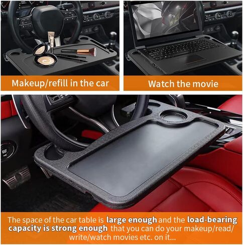 مكتب سيارة مقود السيارة | 2 في 1 مكتب سيارة عجلة القيادة | طاولة طعام للسيارة | مكتب سيارة متعدد الوظائف، مكتب كمبيوتر للسيارة، مناسب لمعظم عجلة قيادة المركبات (عبوة واحدة) in Kuwait