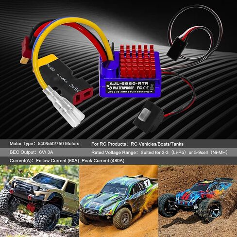 GOUPRC 2S LiPo مقاوم للماء ESC وحدة التحكم في السرعة الإلكترونية T-plug/XT60 المقابس لـ 1/10 RC Car RCBoat للاستخدام مع 540/550 محركًا (أزرق) in Kuwait