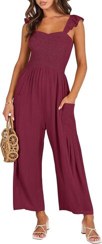 ANRABESS Women Summer Casual Dressy Sleeveless Smocked Wide Leg Linen Jumpsuits Rompers Outfits with Pockets in Saudi Arabia