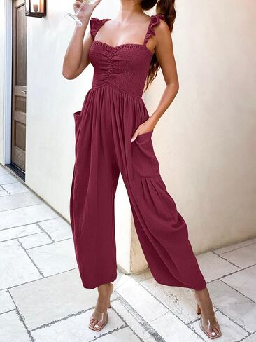 ANRABESS Women Summer Casual Dressy Sleeveless Smocked Wide Leg Linen Jumpsuits Rompers Outfits with Pockets in Saudi Arabia
