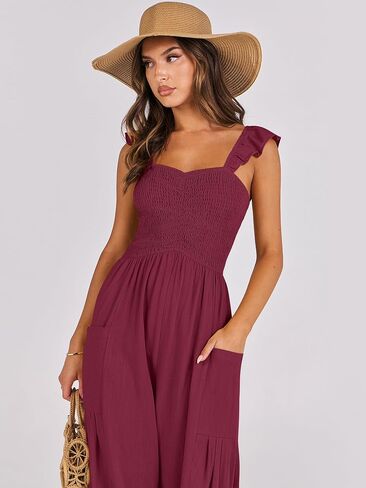 ANRABESS Women Summer Casual Dressy Sleeveless Smocked Wide Leg Linen Jumpsuits Rompers Outfits with Pockets in Saudi Arabia