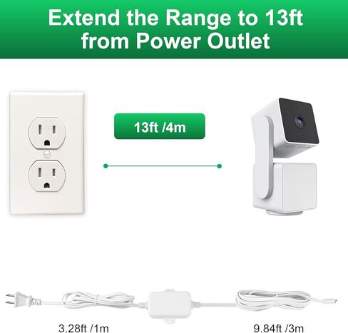 2 حزمة محول طاقة كابل شحن بطول 13 قدم/4 متر مصمم لـ Wyze Cam Pan v3، Wyze Cam V4، Wyze OG، Wyze Cam v3 وv3 Pro، لا حاجة لرأس شحن، للاستخدام الداخلي والخارجي، IP67 مقاوم للماء in Kuwait