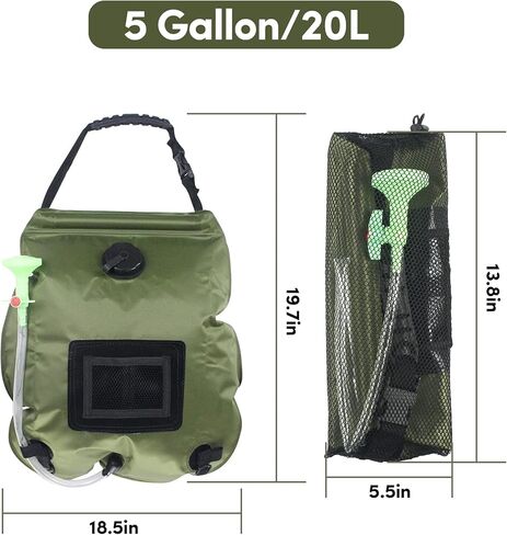حقيبة استحمام تعمل بالطاقة الشمسية، حقيبة استحمام للتخييم سعة 5 جالون/20 لتر، حقيبة استحمام محمولة مع خرطوم قابل للإزالة ورأس دش قابل للتشغيل والإيقاف للتخييم والشاطئ والسباحة في الهواء الطلق والسفر والمشي لمسافات طويلة in Kuwait