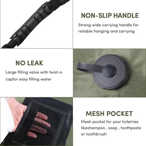 حقيبة استحمام تعمل بالطاقة الشمسية، حقيبة استحمام للتخييم سعة 5 جالون/20 لتر، حقيبة استحمام محمولة مع خرطوم قابل للإزالة ورأس دش قابل للتشغيل والإيقاف للتخييم والشاطئ والسباحة في الهواء الطلق والسفر والمشي لمسافات طويلة in Kuwait