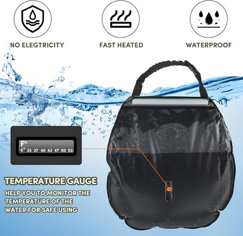 حقيبة استحمام تعمل بالطاقة الشمسية، حقيبة استحمام للتخييم سعة 5 جالون/20 لتر، حقيبة استحمام محمولة مع خرطوم قابل للإزالة ورأس دش قابل للتشغيل والإيقاف للتخييم والشاطئ والسباحة في الهواء الطلق والسفر والمشي لمسافات طويلة in Kuwait