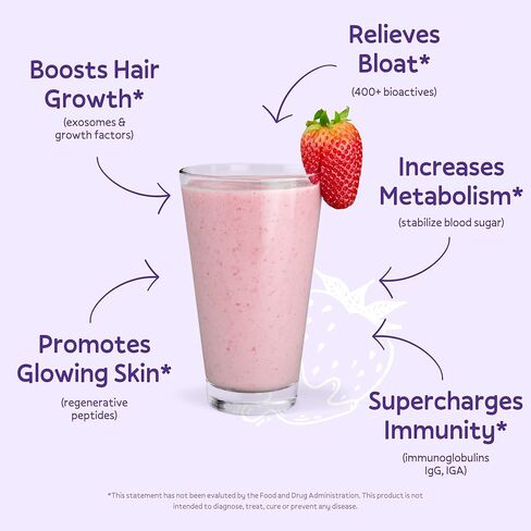 Colostrum Powder Premium | Gut Health & Bloating, Hair Growth & Skin Glow, Immunity | Natural Flavor Strawberries & Cream | Grass-Fed Bovine Colostrum Supplement | High IgG, Gluten Free, Bioactives in Saudi Arabia