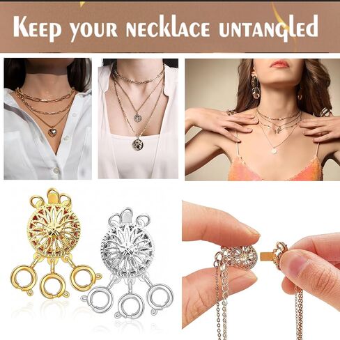 Necklace Layering Clasps Separator for Women 14k Gold & Silver Tangle Free Safety Jewelry Locking Clasp Converter Chain Extender (2 pcs Golder) (2+3 golder-2pcs) in Saudi Arabia
