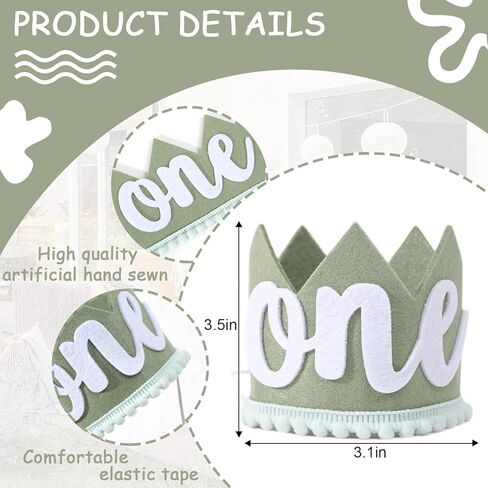 تاج عيد ميلاد بري واحد - زينة عيد ميلاد برية واحدة، التاج الأول لرحلات السفاري/الغابة/الغابة، تاج عيد ميلاد بطابع بري، زي تاج عيد الميلاد الأول للصبي، استحمام الطفل أول صورة دعائية لسحق الكيك (أخضر 2) in Kuwait