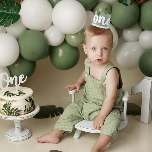 تاج عيد ميلاد بري واحد - زينة عيد ميلاد برية واحدة، التاج الأول لرحلات السفاري/الغابة/الغابة، تاج عيد ميلاد بطابع بري، زي تاج عيد الميلاد الأول للصبي، استحمام الطفل أول صورة دعائية لسحق الكيك (أخضر 2) in Kuwait