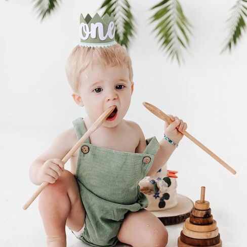 تاج عيد ميلاد بري واحد - زينة عيد ميلاد برية واحدة، التاج الأول لرحلات السفاري/الغابة/الغابة، تاج عيد ميلاد بطابع بري، زي تاج عيد الميلاد الأول للصبي، استحمام الطفل أول صورة دعائية لسحق الكيك (أخضر 2) in Kuwait