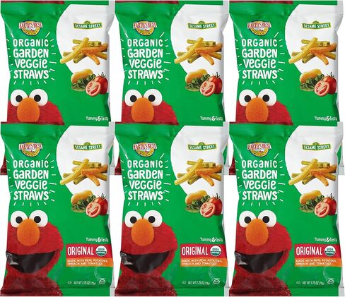 Earth's Best Organic Kids Snacks, Sesame Street Toddler Snacks, Organic Garden Veggie Straws for Toddlers 2 Years and Older, Original, 2.75 oz Bag, (Pack of 6) in Saudi Arabia