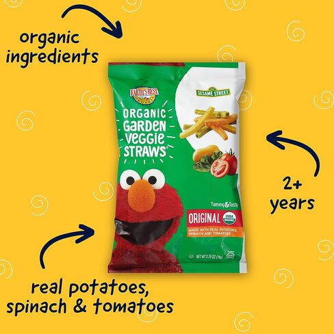 Earth's Best Organic Kids Snacks, Sesame Street Toddler Snacks, Organic Garden Veggie Straws for Toddlers 2 Years and Older, Original, 2.75 oz Bag, (Pack of 6) in Saudi Arabia