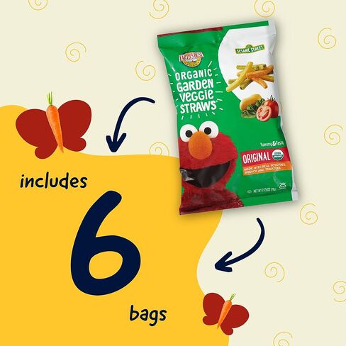 Earth's Best Organic Kids Snacks, Sesame Street Toddler Snacks, Organic Garden Veggie Straws for Toddlers 2 Years and Older, Original, 2.75 oz Bag, (Pack of 6) in Saudi Arabia