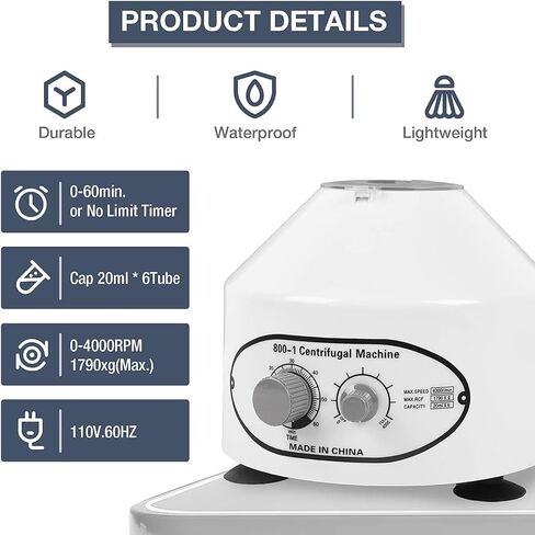 جهاز طرد مركزي للمختبر 6 × 20 مل جهاز طرد مركزي للمختبر المكتبي مع مؤقت وتحكم في السرعة لبلازما الدم PRP، 4000 دورة في الدقيقة، 110 in Kuwait