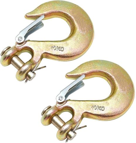 2 حزمة من خطاف الانزلاق Clevis مقاس 3/8 بوصة مع مزلاج أمان، G70 من الفولاذ المطروق عالي التحمل بسعة 18000 رطل، خطاف سحب لنقل مقطورة الشاحنة (ذهبي) in Kuwait