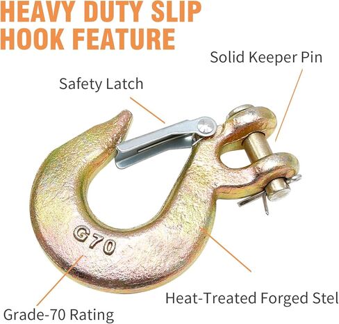 2 حزمة من خطاف الانزلاق Clevis مقاس 3/8 بوصة مع مزلاج أمان، G70 من الفولاذ المطروق عالي التحمل بسعة 18000 رطل، خطاف سحب لنقل مقطورة الشاحنة (ذهبي) in Kuwait