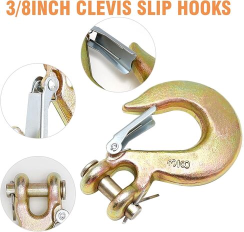 2 حزمة من خطاف الانزلاق Clevis مقاس 3/8 بوصة مع مزلاج أمان، G70 من الفولاذ المطروق عالي التحمل بسعة 18000 رطل، خطاف سحب لنقل مقطورة الشاحنة (ذهبي) in Kuwait