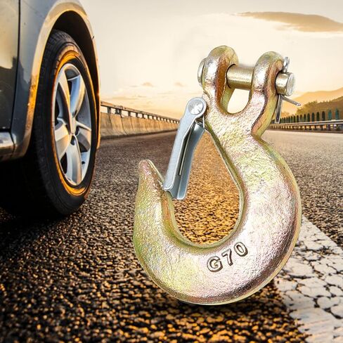 2 حزمة من خطاف الانزلاق Clevis مقاس 3/8 بوصة مع مزلاج أمان، G70 من الفولاذ المطروق عالي التحمل بسعة 18000 رطل، خطاف سحب لنقل مقطورة الشاحنة (ذهبي) in Kuwait