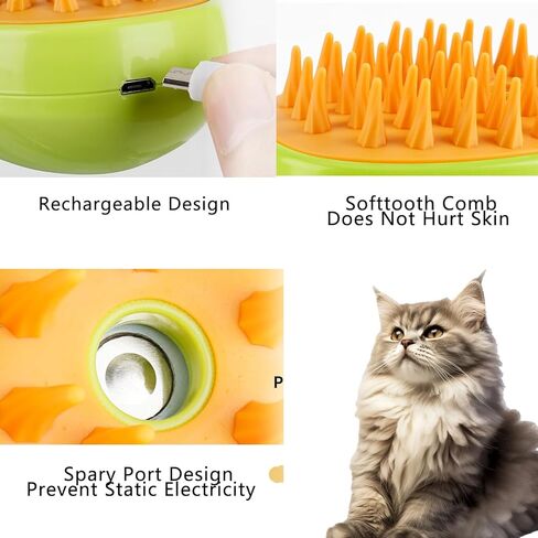 فرشاة القطط البخارية: فرشاة بخارية 3 في 1 للتدليك، فرشاة العناية بالقطط، مشط إزالة شعر الحيوانات الأليفة للقطط والكلاب، فرشاة شعر القطط متعددة الوظائف 2024 لإزالة الشعر المتشابك والفضفاض (أخضر) in Kuwait