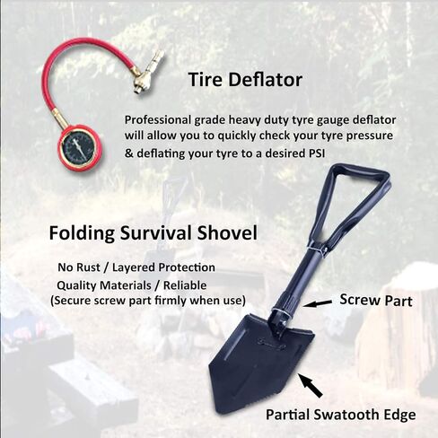 مجموعة أدوات سحب السحب الحركية 11 - مجموعة أدوات الاسترداد للطرق الوعرة 4 × 4، 3 أشرطة خطف، 2 أغلال على شكل حرف D، كتلة خطف، مجرفة بقاء قابلة للطي، جهاز تفريغ الهواء من الإطارات، قفازات جلدية، أداة ترطيب الونش، حقيبة تروس، حبل سحب عالي التحمل in Kuwait