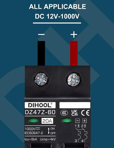 DIHOOL DC Circuit Breaker 20 Amp Solar Disconnect Switch 2P 1000V for PV, UPS, RV Battery,DIN Rail Mount in Kuwait