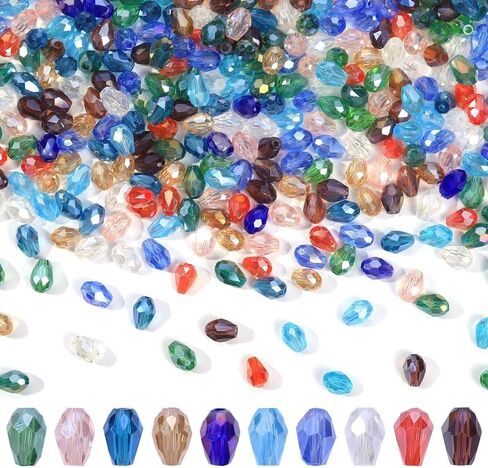300pcs Glass Crystal Teardrop Beads 6X9mm Drop Glass Spacer Beads Colorful Clear Electroplated Color Crystal Beads for DIY Jewelry Bracelet Making (Drop) in Saudi Arabia