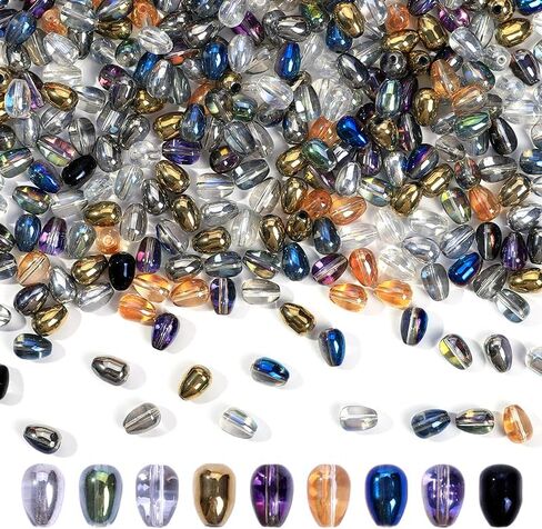 300pcs Glass Crystal Teardrop Beads 6X9mm Drop Glass Spacer Beads Colorful Clear Electroplated Color Crystal Beads for DIY Jewelry Bracelet Making (Drop) in Saudi Arabia