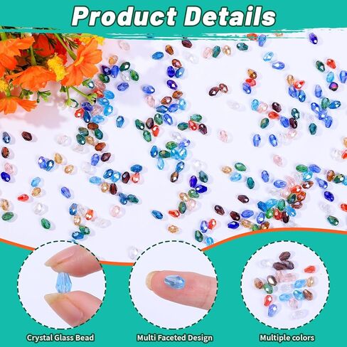 300pcs Glass Crystal Teardrop Beads 6X9mm Drop Glass Spacer Beads Colorful Clear Electroplated Color Crystal Beads for DIY Jewelry Bracelet Making (Drop) in Saudi Arabia