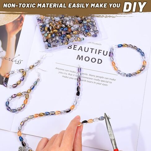 300pcs Glass Crystal Teardrop Beads 6X9mm Drop Glass Spacer Beads Colorful Clear Electroplated Color Crystal Beads for DIY Jewelry Bracelet Making (Drop) in Saudi Arabia