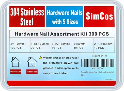 مسامير الأجهزة 304 من الفولاذ المقاوم للصدأ (3/4 بوصة، 1-1/5 بوصة، 1-1/2 بوصة، 2 بوصة، 2-1/2 بوصة) 5 مقاسات متنوعة، مسامير لتعليق الصور على خشب الحوائط الجافة، أظافر خشبية ، أظافر حائط، أظافر معلقة صغيرة in Kuwait