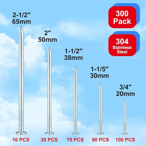 مسامير الأجهزة 304 من الفولاذ المقاوم للصدأ (3/4 بوصة، 1-1/5 بوصة، 1-1/2 بوصة، 2 بوصة، 2-1/2 بوصة) 5 مقاسات متنوعة، مسامير لتعليق الصور على خشب الحوائط الجافة، أظافر خشبية ، أظافر حائط، أظافر معلقة صغيرة in Kuwait