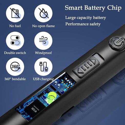 ولاعة شمعة، 4 عبوات من ولاعة كهربائية قابلة لإعادة الشحن عبر USB مع رقبة مرنة، ولاعة قوسية مع مؤشر مستوى البطارية LED ومفتاح أمان للشموع، نار المخيم، المطبخ، الشواية، التخييم، الشواء in Kuwait
