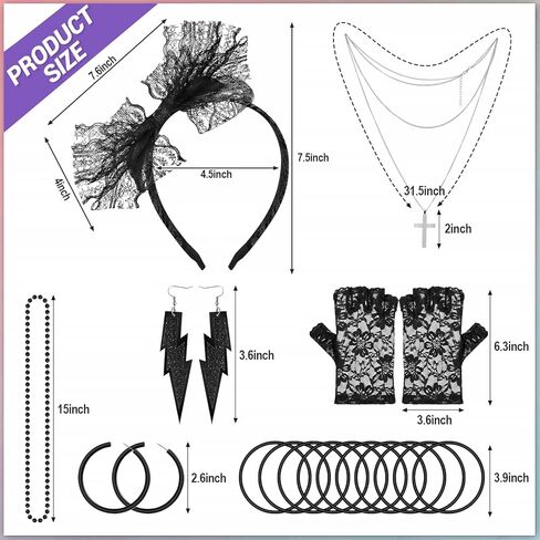 إكسسوارات PAXCOO 80s للنساء، إكسسوارات أزياء الثمانينيات للنساء، أقراط عصابة الرأس، قلادة قفازات شبكة صيد السمك in Kuwait
