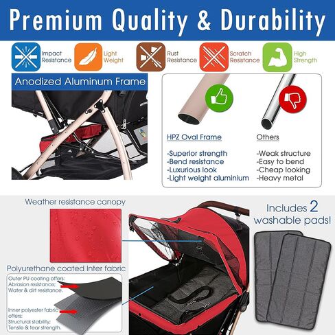 HPZ Pet Rover Premium Heavy Duty DogCat Stroller Travel Carriage CompartmentZipperless EntryPump-Free Rubber Tires Small, Medium, Large Pets (Black 2nd-Gen.), X-Large (Pack of 1) in Saudi Arabia