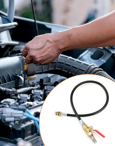QWORK Engine Cylinder Air Valve Holder Pressure Test Pipe with Ball Valve - Compatible with LS Engines, Fits M14/M12 Spark Plug Threads - 4500PSI Max Pressure - for Valve Spring Replacement in Saudi Arabia