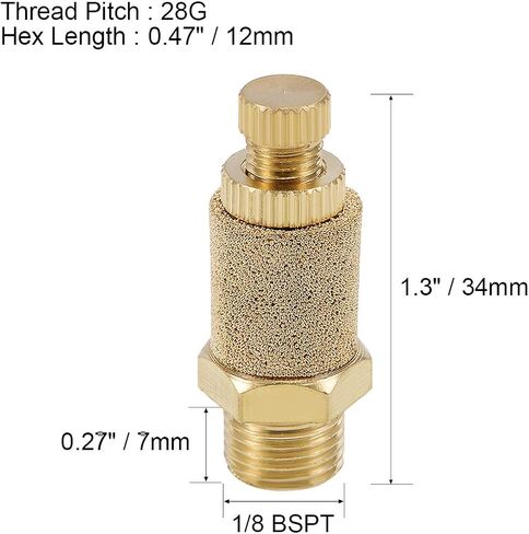 Uxcell كاتم صوت عادم الهواء قابل للتعديل من النحاس 1/8 BSPT ذهبي اللون 4 قطع in Kuwait
