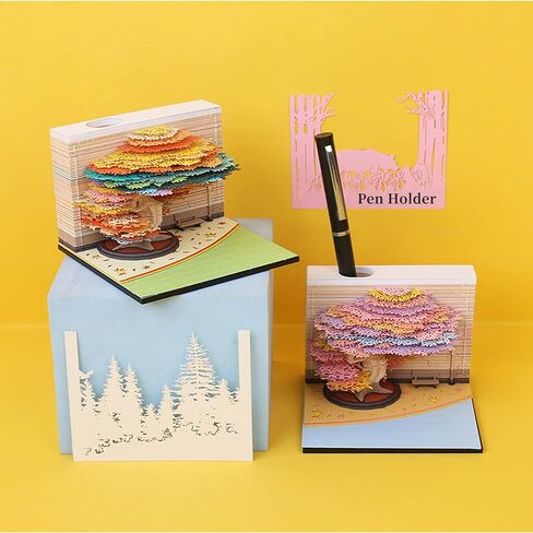 3D Memo Pad Tree House,Four Season Tree 240 Sheets Paper Carving Art Notepad with Pen Holder 3D Non-Stick Sticky Note DIY Paper Notes Creative Decorative Gift in Saudi Arabia