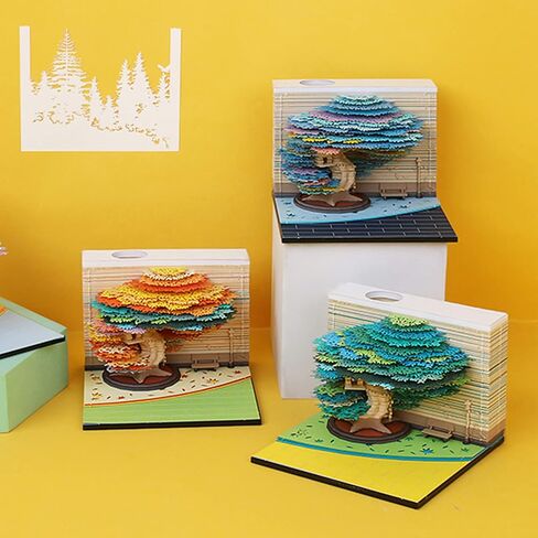 3D Memo Pad Tree House,Four Season Tree 240 Sheets Paper Carving Art Notepad with Pen Holder 3D Non-Stick Sticky Note DIY Paper Notes Creative Decorative Gift in Saudi Arabia