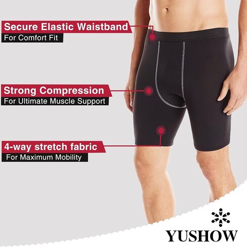 YUSHOW 3 Pack Compression Shorts Men Sports Underwear Base Layer Quick Dry Workout Running Shorts Cycling Workout Athletic in Saudi Arabia