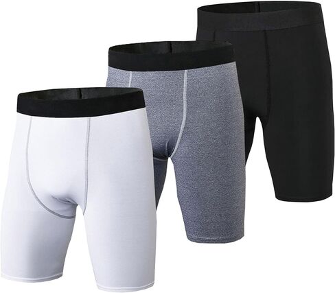 YUSHOW 3 Pack Compression Shorts Men Sports Underwear Base Layer Quick Dry Workout Running Shorts Cycling Workout Athletic in Saudi Arabia