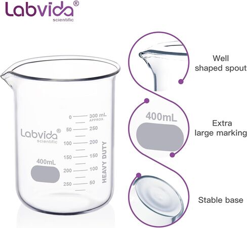 4pcs 250ml Upgrated Thick Glass Beakers, Griffin Low Form Beaker Set with Double Scale, 3.3 Boro, LVA009 in Saudi Arabia