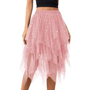 تنانير تول لوصيفة العروس للنساء تنورة خرافية على شكل حرف a منفوش بطبقات شبكية طويلة ميدي تنورة قصيرة لحفلات الهالوين in Kuwait