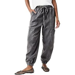 Flamingals Women's Straight Leg Pants High Rise Barrel Leg Cargo Drawstring Multi Pockets Cropped Jogger Pants in Kuwait