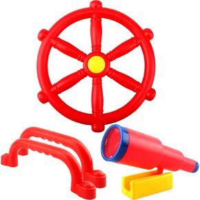4 Pcs Kids Playground Accessories Outdoor Playset Plastic Swingset Steering Wheel Telescope Safety Handles Toy for Garden Backyard Playhouse Treehouse (Blue Set 1) in Saudi Arabia