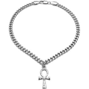 Women's 4mm 10" Cuban Chain Anklet Bracelet Egyptian Style Ankh Cross Charm Ankle Bracelet Silver Plated Brass in Saudi Arabia