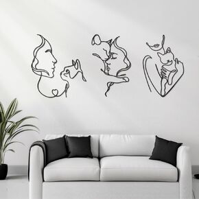Otoolling 3 Pcs Black Metal Cat Wall Art Decor 15 x 10 Inch Women Holding Cat Black Metal Minimalist Wall Art Girls & Cats Line Drawing 3D Cats Pictures for Bedroom, Living Room, Bathroom in Saudi Arabia